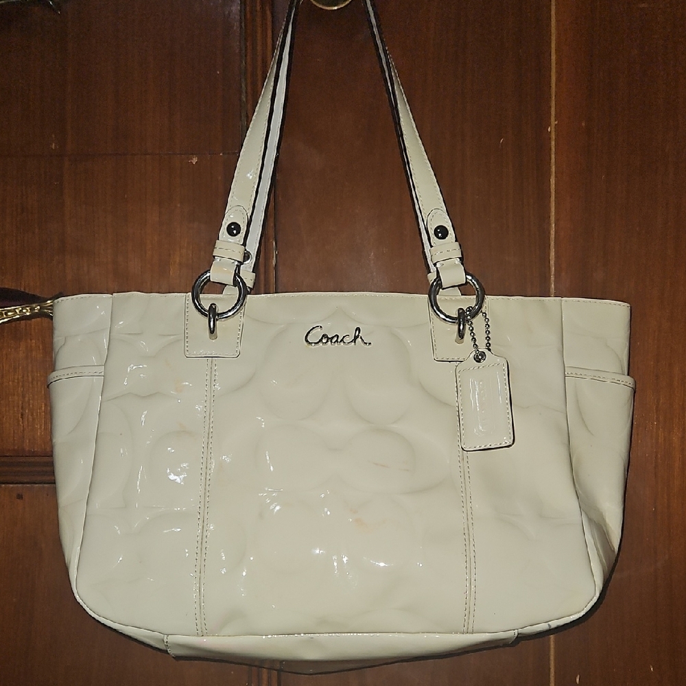 Coach White Patent Leather Tote Bag